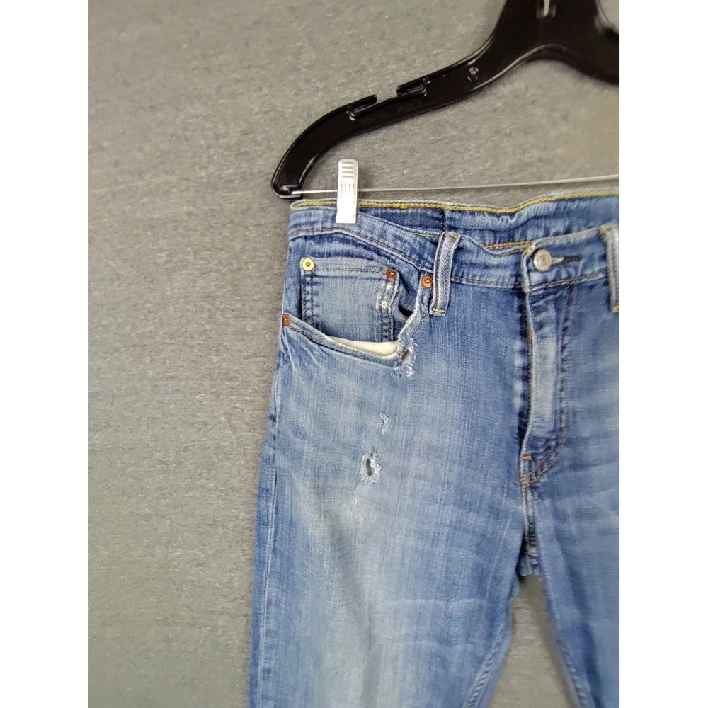 Levis Mens‎ Jeans 32x34 Blue Denim 514 Straight Slim Distressed Western Casual